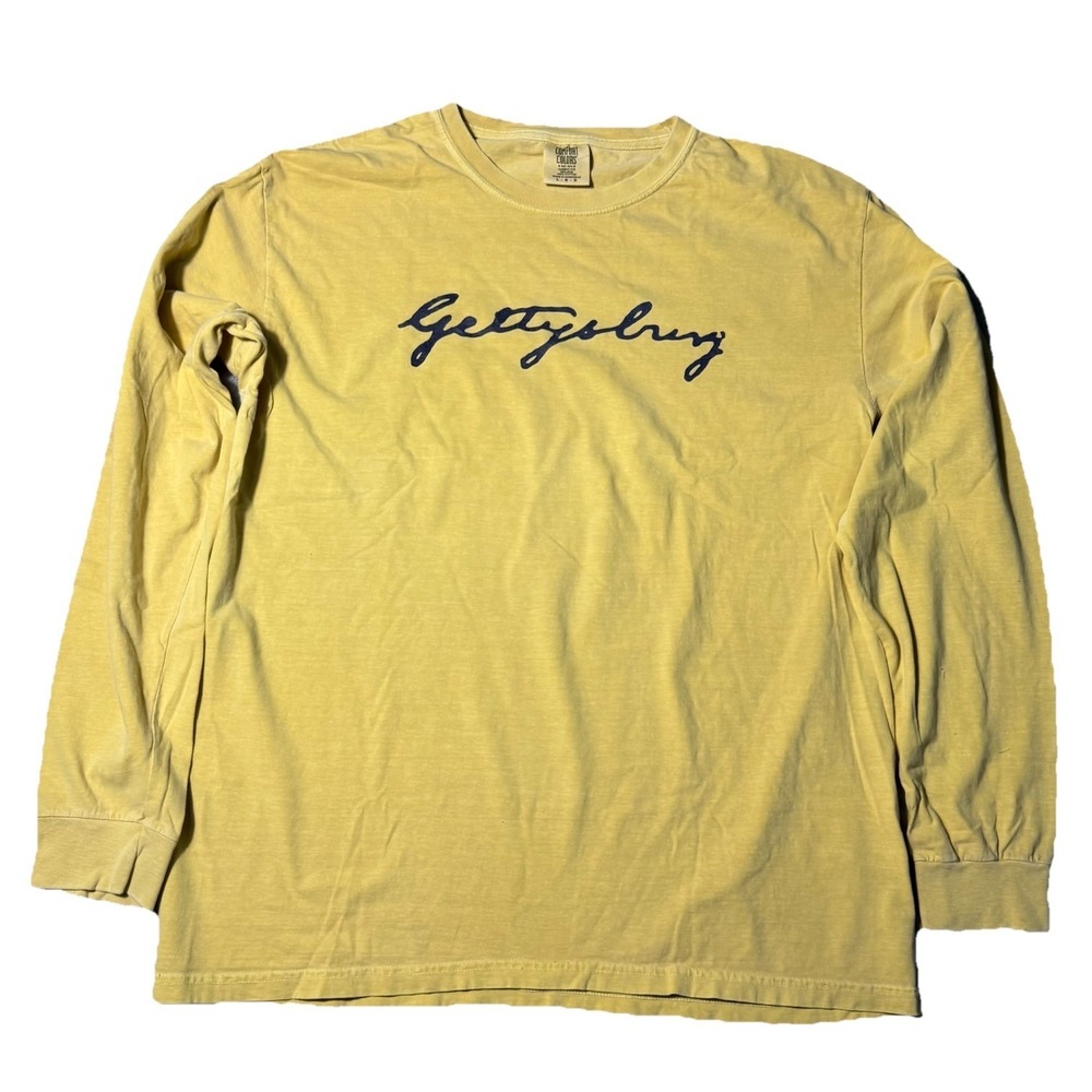 Comfort Colors Gratefully Long Sleeve Shirt Mens Large Yellow Garment Dyed